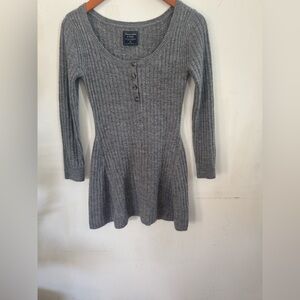 Abercrombie & Fitch Gray Ribbed Long Sleeve Sweater Dress